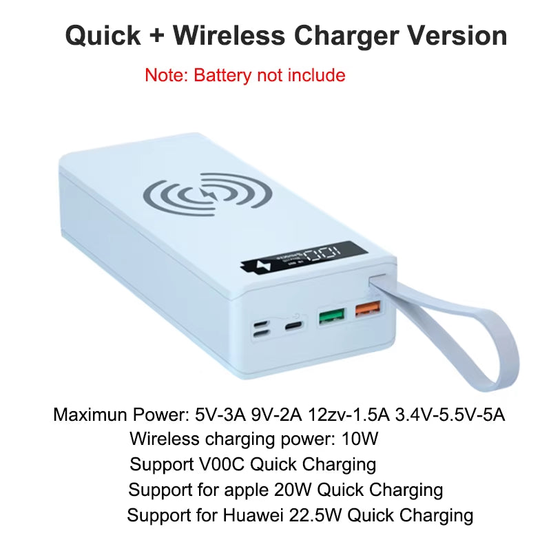 QC3.0 Wireless Charge 16*18650 Battery DIY Power Bank Case Dual USB Mobile Phone Charge 18650 Battery Holder Charging Box