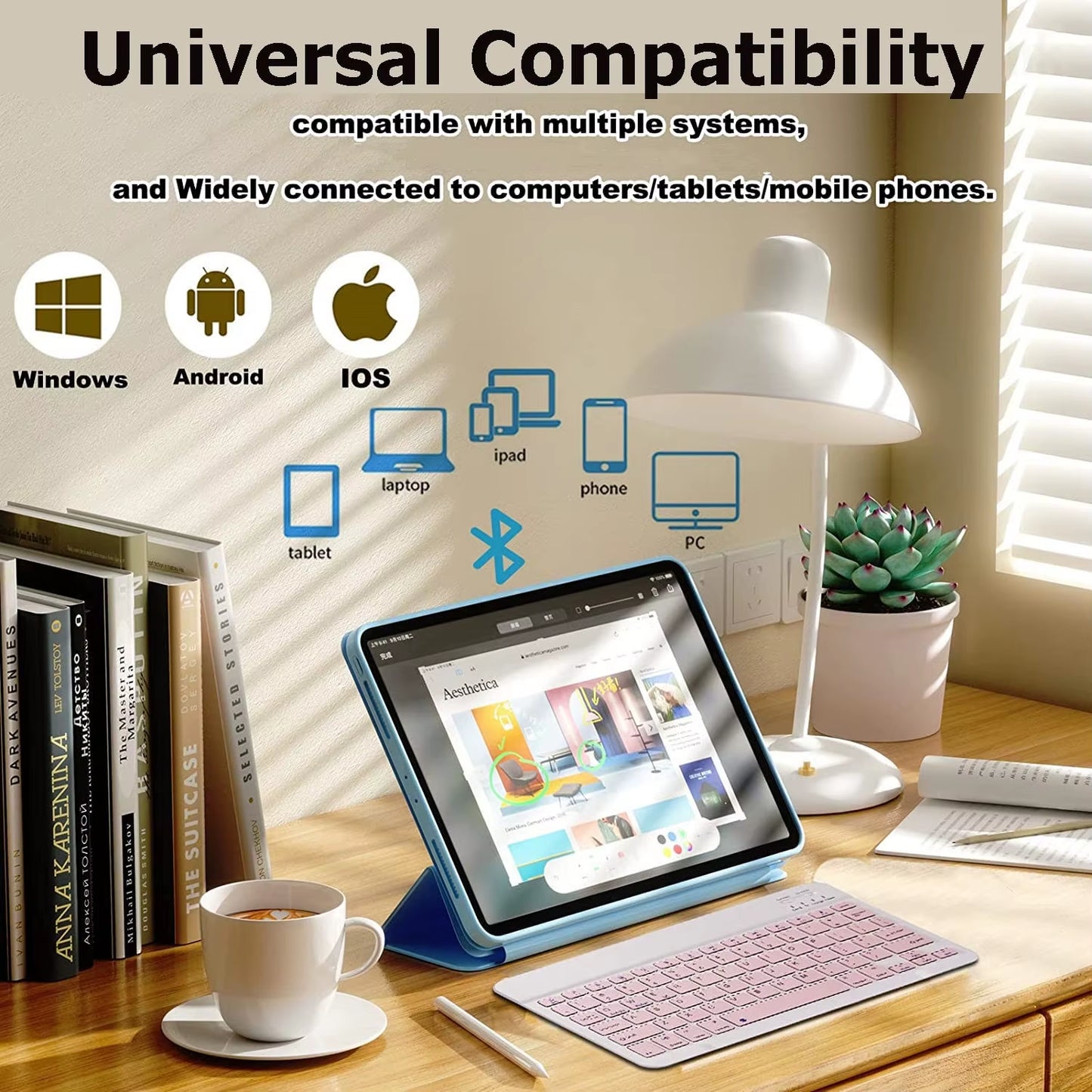 Rechargeable Bluetooth-Compatible Keyboard Portable Compact Wireless Keyboard for Android Windows Ios Tablet Iphone Ipad Samsung