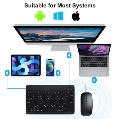 Bluetooth Wireless Keyboard Mouse for Android IOS Huawei Xiaomi Tablet for Ipad Air Mini 5 Spanish Korean Russian Keyboard