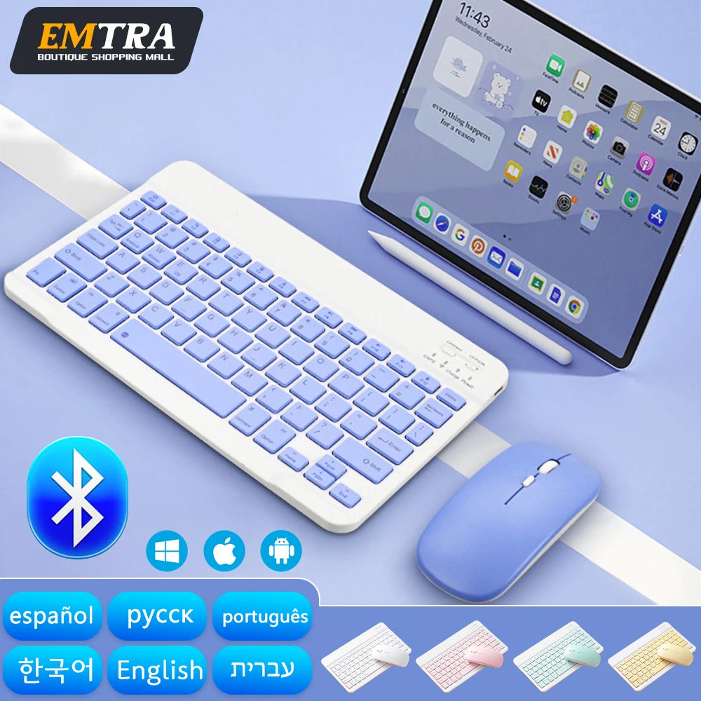Bluetooth Wireless Keyboard Mouse for Android IOS Huawei Xiaomi Tablet for Ipad Air Mini 5 Spanish Korean Russian Keyboard