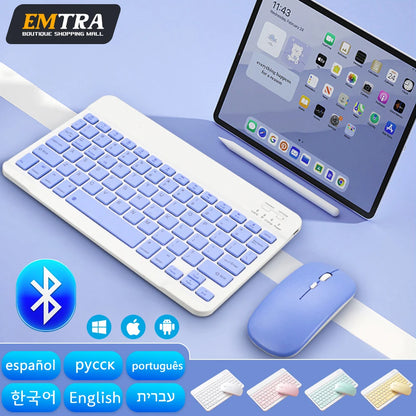 Bluetooth Wireless Keyboard Mouse for Android IOS Huawei Xiaomi Tablet for Ipad Air Mini 5 Spanish Korean Russian Keyboard