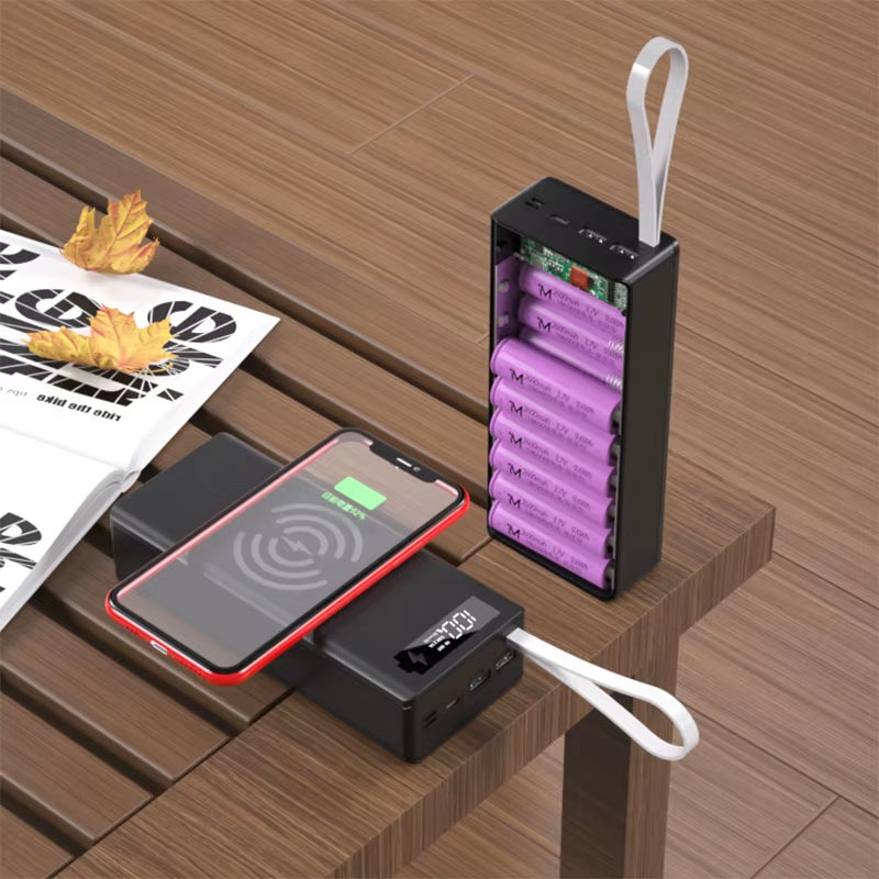 QC3.0 Wireless Charge 16*18650 Battery DIY Power Bank Case Dual USB Mobile Phone Charge 18650 Battery Holder Charging Box